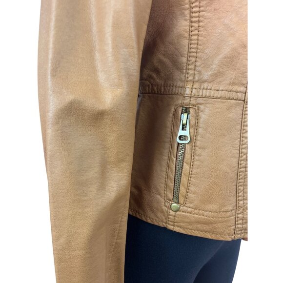 TCEC Women Tan Leather Jacket With Leopard Print Lining Szize M - Picture 6 of 10